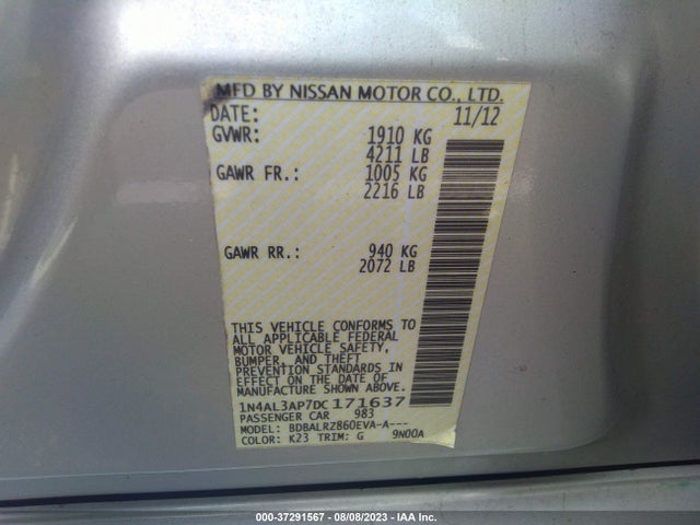 2013 NISSAN ALTIMA 2.5 S VIN: 1N4AL3AP7DC171637