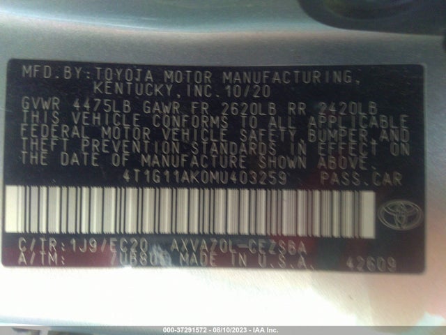 Toyota CAMRY SE 2021 4T1G11AK0MU403259 Image 11