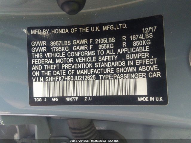 SHHFK7H90JU212625 Honda Civic Hatchback Sport Touring