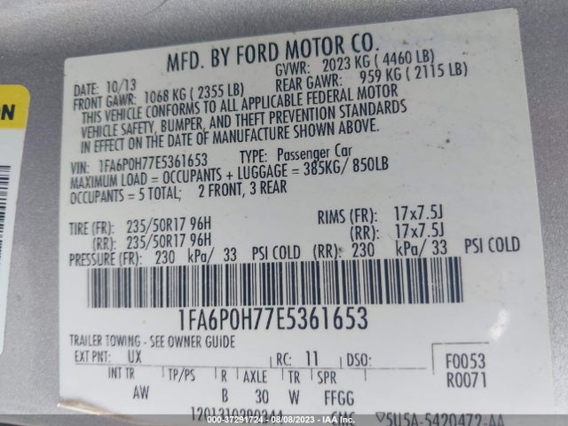 Ford FUSION SE 2014 1FA6P0H77E5361653 Image 9