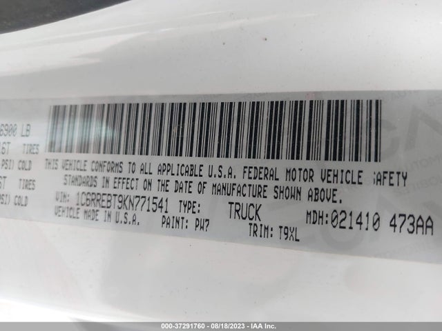 1C6RREBT9KN771541 RAM 1500 Big Horn/lone Star