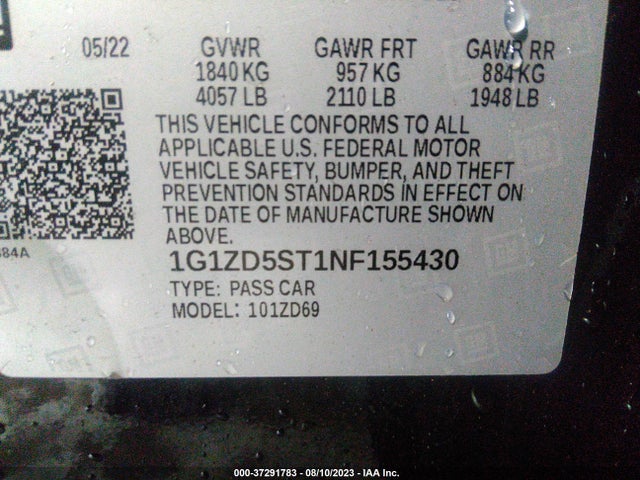 Chevrolet MALIBU LT 2022 1G1ZD5ST1NF155430 Image 9