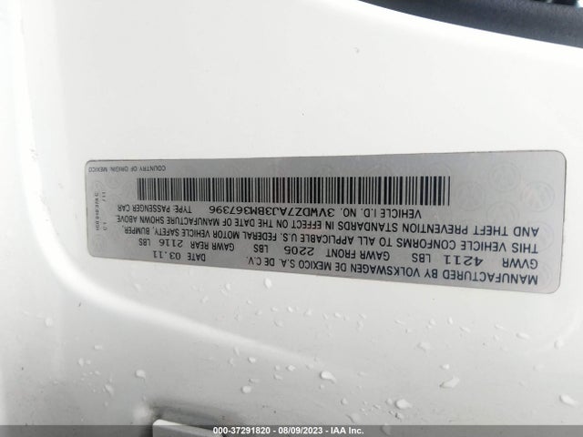 2011 VOLKSWAGEN JETTA SEDAN SE W VIN: 3VWDZ7AJ3BM367396