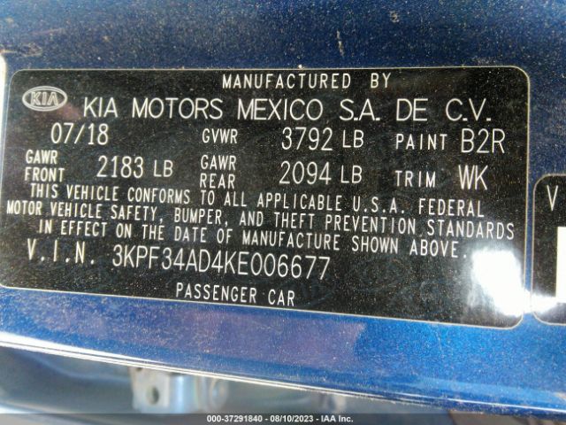 3KPF34AD4KE006677 KIA FORTE S