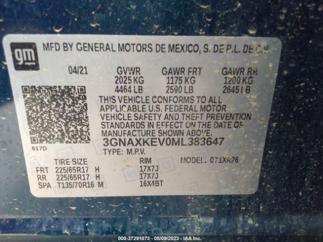 3GNAXKEV0ML383647 Chevrolet Equinox Fwd Lt