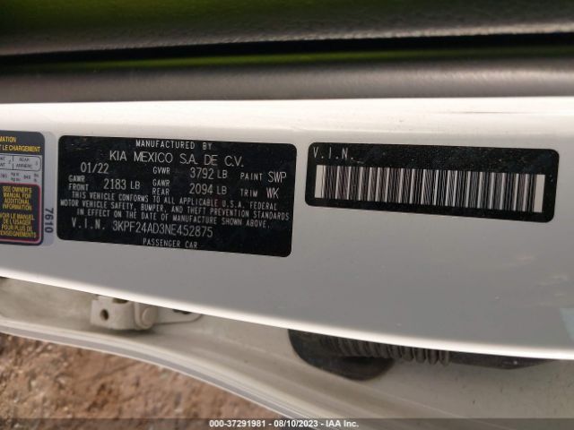 3KPF24AD3NE452875 KIA Forte Lxs