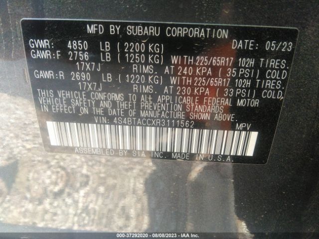 4S4BTACCXR3111562 Subaru Outback Premium