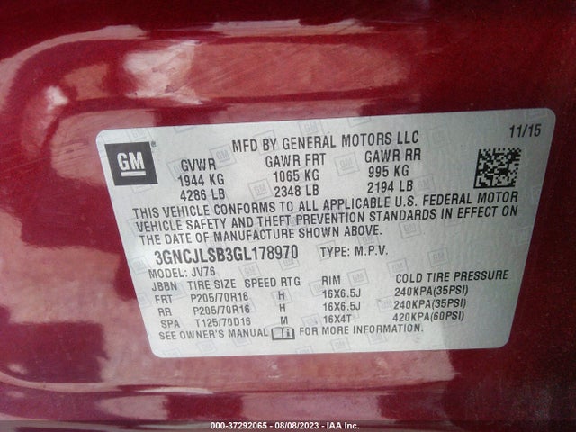 Chevrolet Trax Lt 2016 3GNCJLSB3GL178970 Image 9