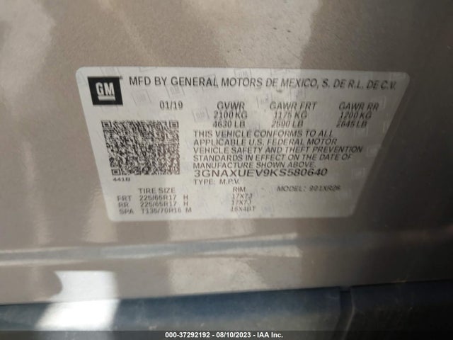 Chevrolet EQUINOX LT 2019 3GNAXUEV9KS580640 Image 9