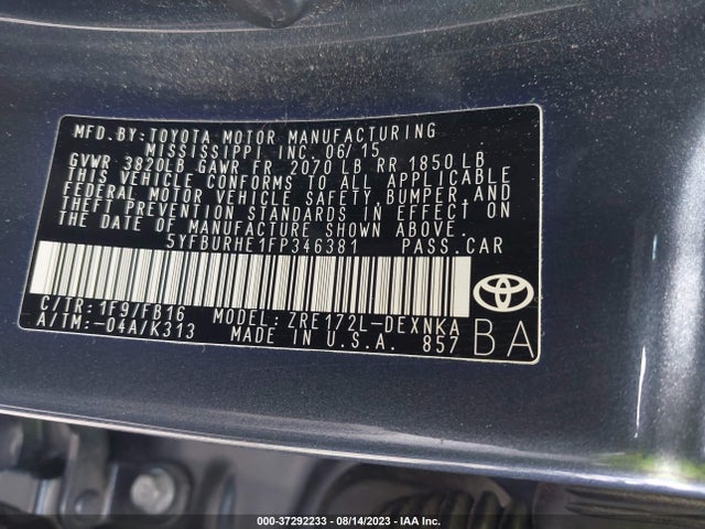 Toyota Corolla L/le/s/s Plus/le Plus 2015 5YFBURHE1FP346381 Image 9