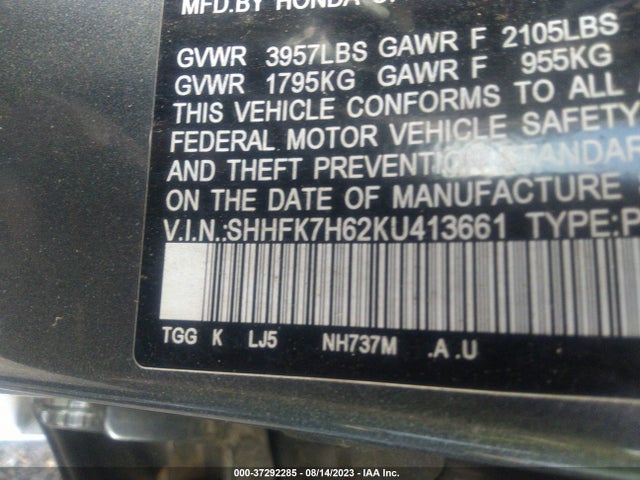 Honda Civic Hatchback Ex 2019 SHHFK7H62KU413661 Image 15