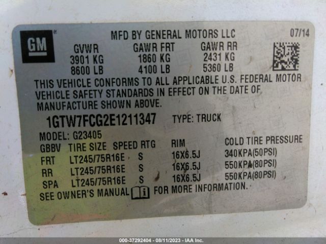1GTW7FCG2E1211347 GMC SAVANA CARGO VAN