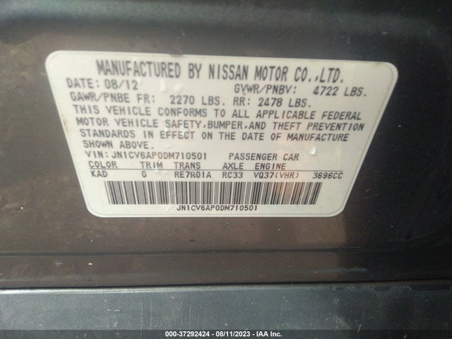 2013 INFINITI G37 SEDAN JOURNEY VIN: JN1CV6AP0DM710501
