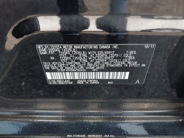 2011 TOYOTA RAV4 LTD VIN: 2T3DF4DV5BW160404