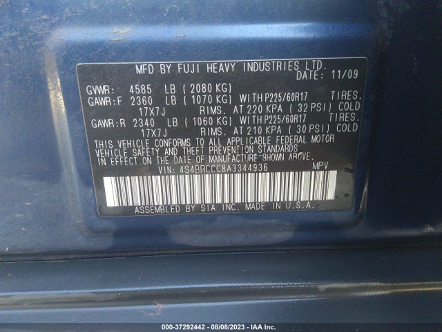 2010 SUBARU OUTBACK ALL-WEATHER VIN: 4S4BRCCC8A3344936