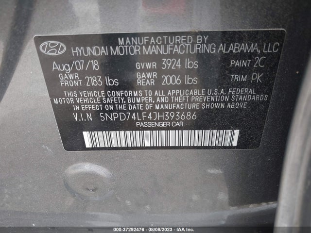 2018 HYUNDAI ELANTRA SE VIN: 5NPD74LF4JH393686