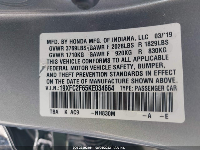 Honda Civic Sedan Lx 2019 19XFC2F65KE034664 Image 15