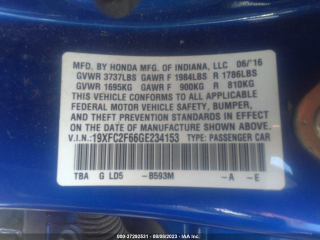 Honda Civic Sedan Lx 2016 19XFC2F66GE234153 Image 9
