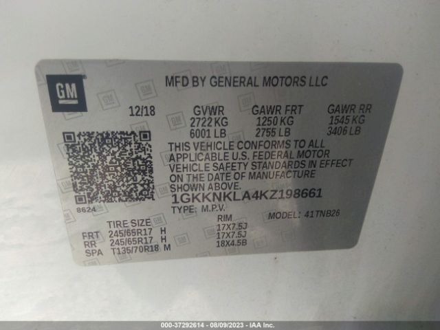 1GKKNKLA4KZ198661 GMC ACADIA SLE