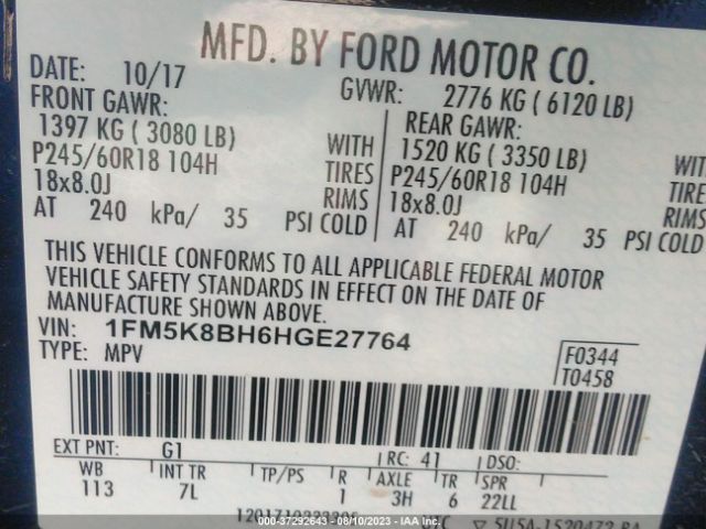 1FM5K8BH6HGE27764 Ford Explorer Base
