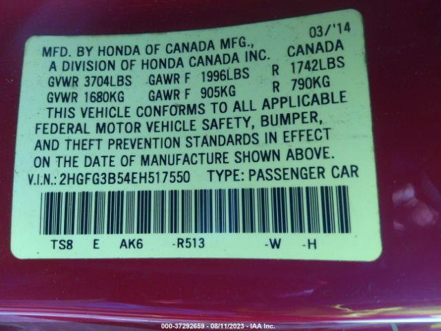 2HGFG3B54EH517550 Honda Civic Coupe Lx