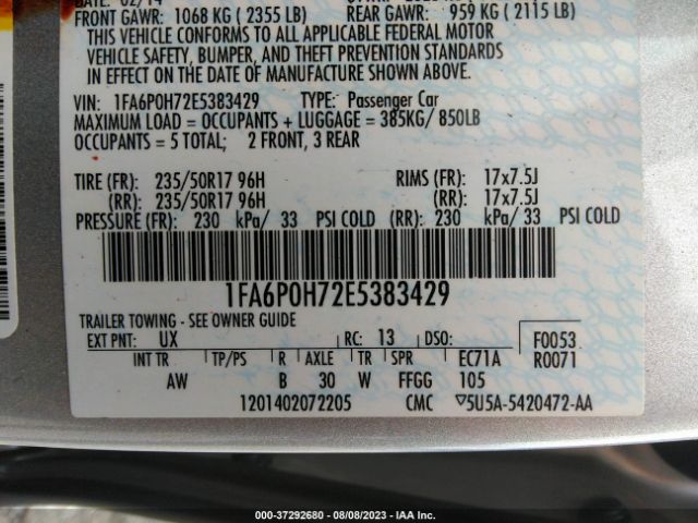 1FA6P0H72E5383429 Ford FUSION SE