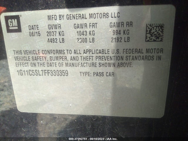 Chevrolet MALIBU LT 2015 1G11C5SL7FF330359 Image 9