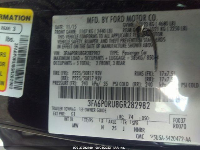 3FA6P0RU8GR282982 Ford Fusion Titanium Hybrid