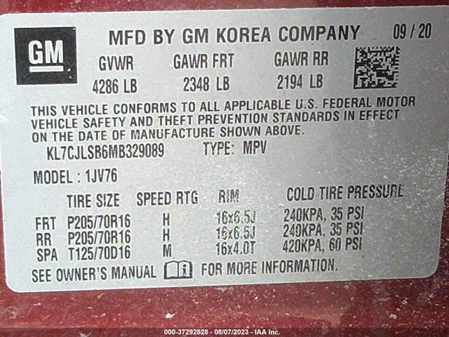 Chevrolet Trax Lt 2021 KL7CJLSB6MB329089 Image 9