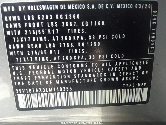 3VV1B7AX3LM140355 Volkswagen TIGUAN S