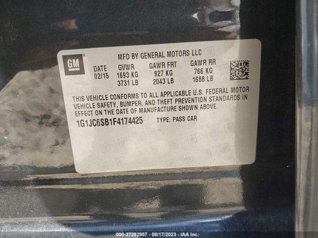 Chevrolet SONIC LT 2015 1G1JC6SB1F4174425 Image 9