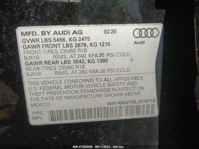 WA1ANAFY9L2074710 Audi Q5 Premium/titanium Premium