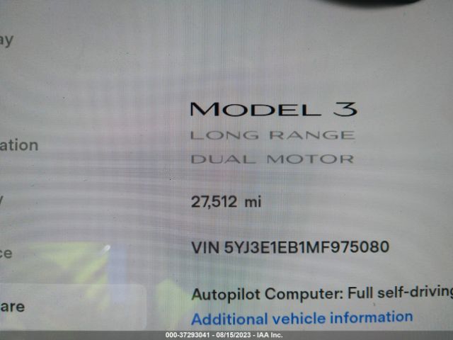 5YJ3E1EB1MF975080 Tesla Model 3 Long Range