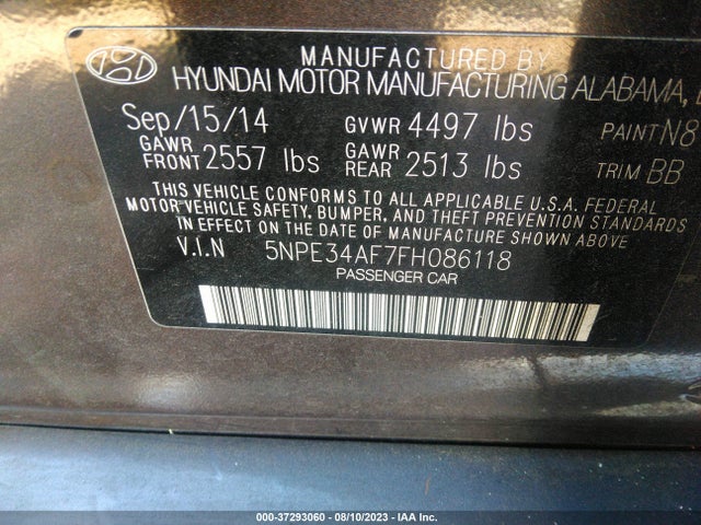 2015 HYUNDAI SONATA 2.4L SPORT VIN: 5NPE34AF7FH086118
