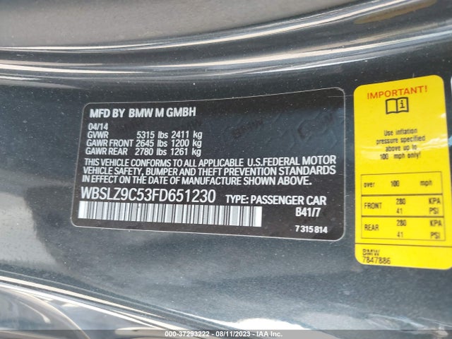 2015 BMW M6, VIN: WBSLZ9C53FD651230