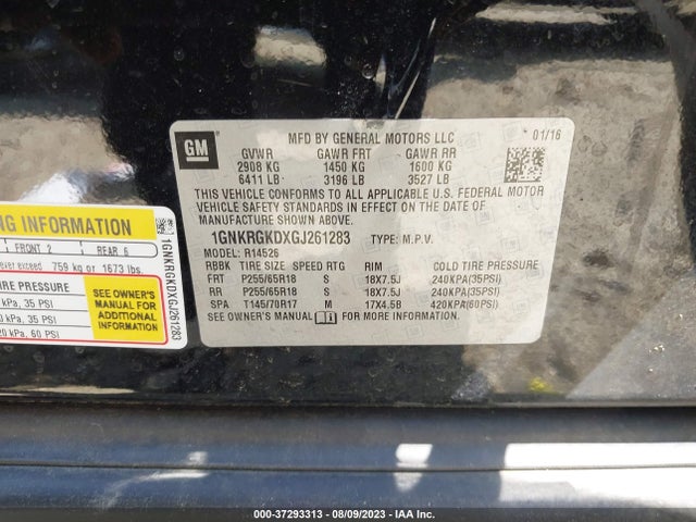 Chevrolet Traverse Lt 2016 1GNKRGKDXGJ261283 Image 9