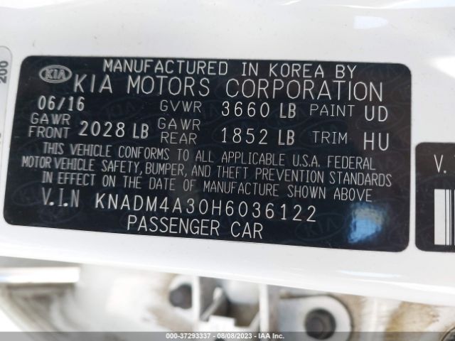 KNADM4A30H6036122 KIA RIO LX