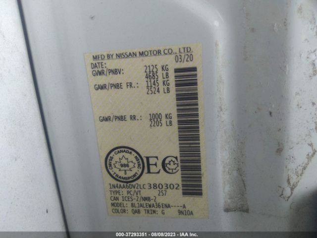 1N4AA6DV2LC380302 Nissan MAXIMA SL