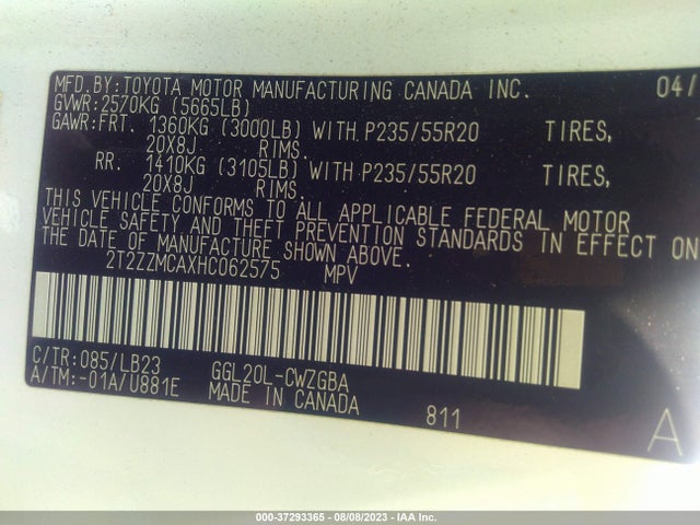 2T2ZZMCAXHC062575 Lexus Rx Rx 350