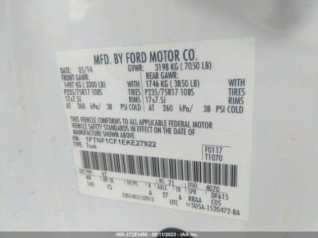 1FTNF1CF1EKE27922 Ford F-150 Xl/xlt/stx