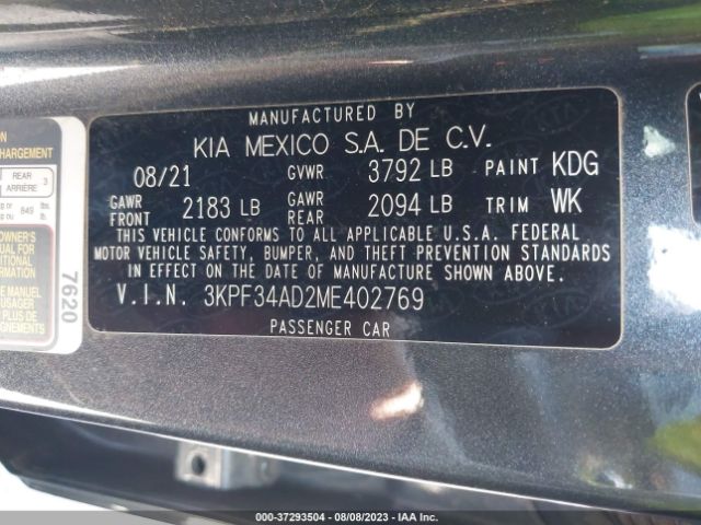 3KPF34AD2ME402769 KIA Forte Gt-line