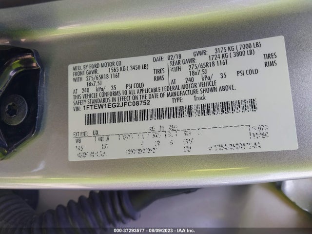 Ford F-150 Xl/xlt/lariat 2018 1FTEW1EG2JFC08752 Image 9