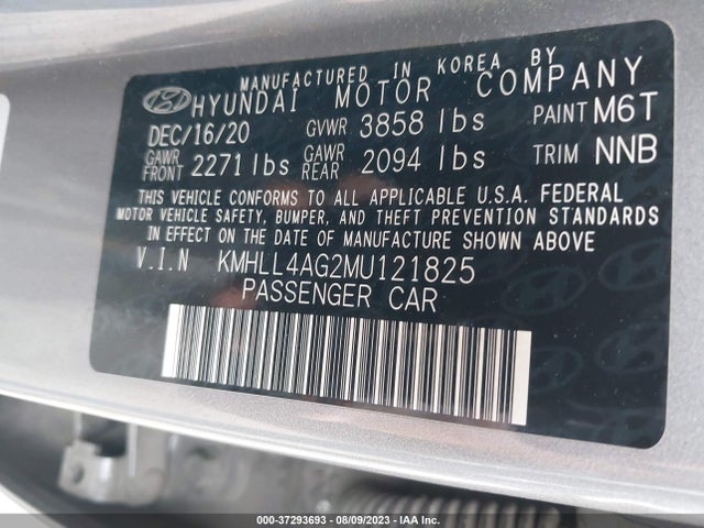 2021 HYUNDAI ELANTRA SE VIN: KMHLL4AG2MU121825