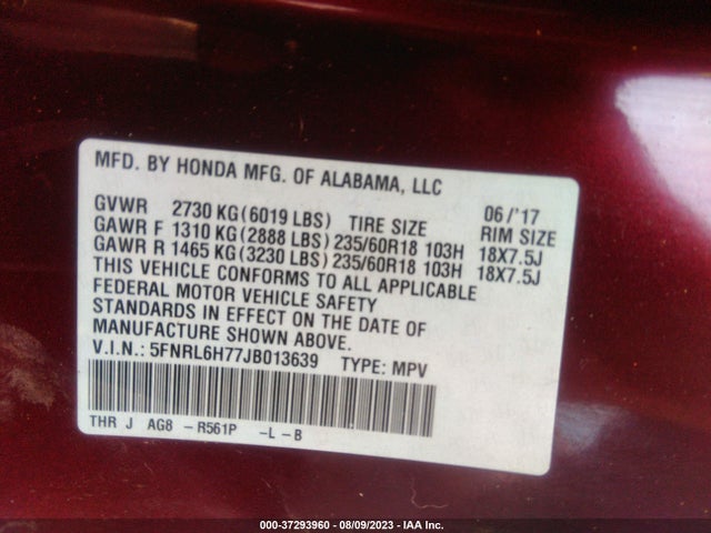 Honda Odyssey Ex-l 2018 5FNRL6H77JB013639 Image 9