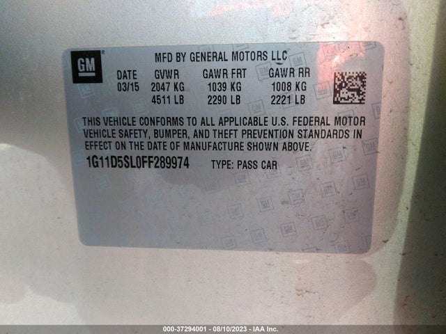 2015 CHEVROLET MALIBU LT VIN: 1G11D5SL0FF289974