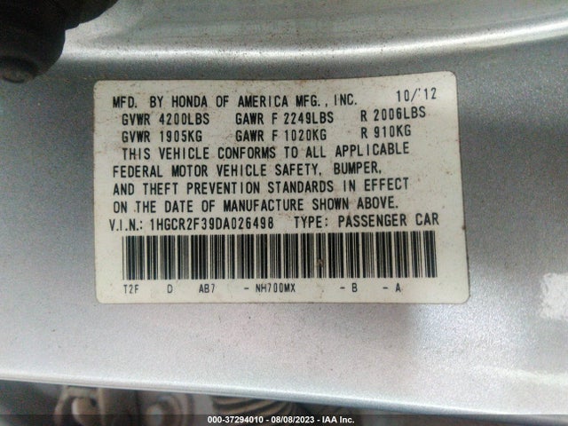 2013 HONDA ACCORD SDN LX VIN: 1HGCR2F39DA026498
