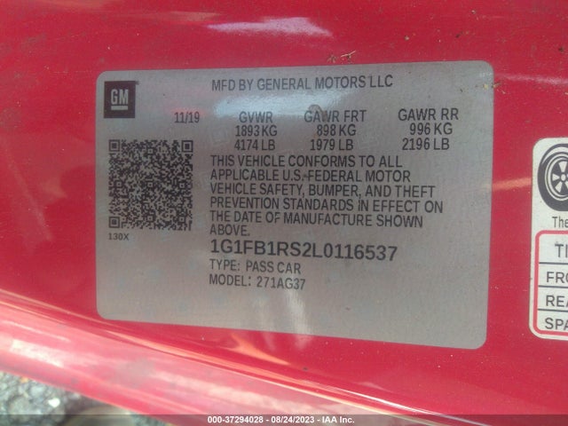 Chevrolet Camaro 1lt 2020 1G1FB1RS2L0116537 Image 9