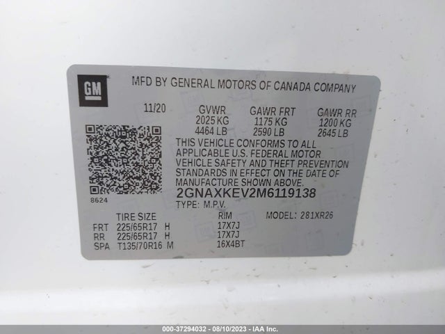 Chevrolet EQUINOX LT 2021 2GNAXKEV2M6119138 Image 9