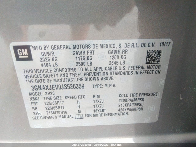 Chevrolet EQUINOX LT 2018 3GNAXJEV0JS536359 Image 9