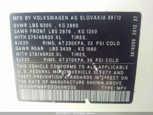 2013 VOLKSWAGEN TOUAREG WVGEP9BP2DD006232 Photo 8